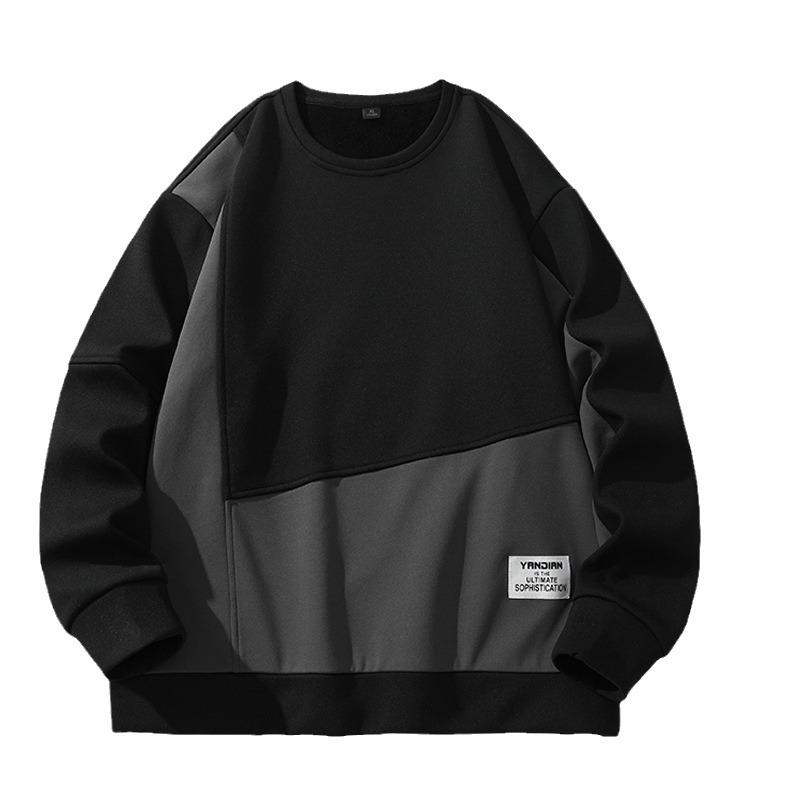Senior Sense Spliced Round Neck Hoodie Men Autumn and Winter New Korean Version of Fashion Trend Loose Everything Casual Base Shirt