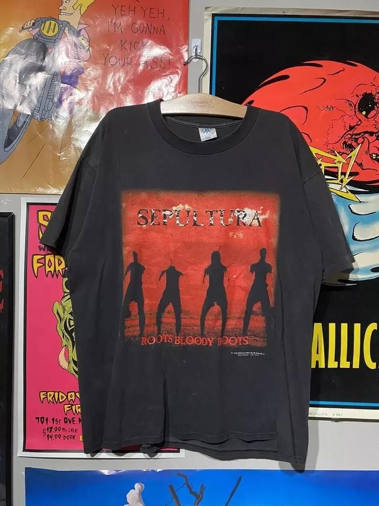 Sepultura Roots Bloody Roots Графическая черная унисекс футболка с коротким рукавом Репринт унисекс футболки XXL
