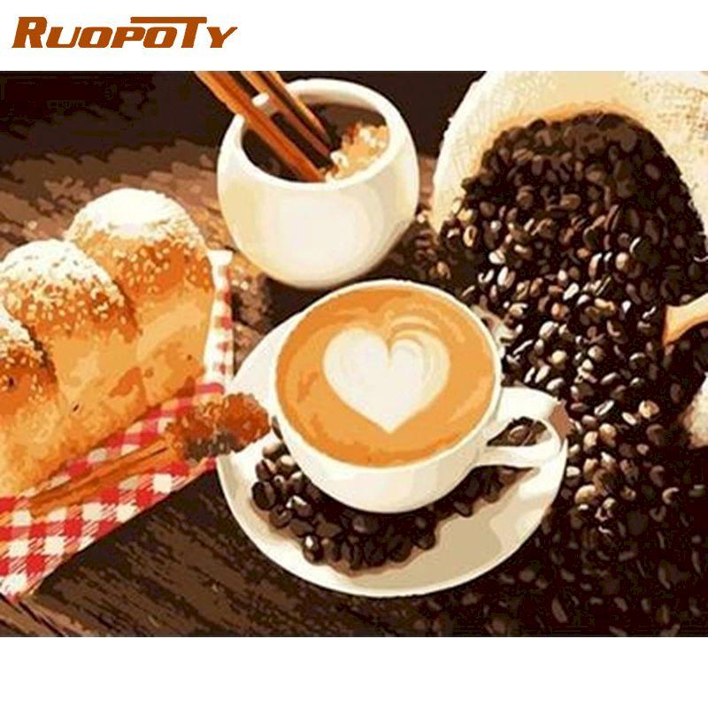 

RUOPOTY картина по номерам краски кофе и фрукты ручная работа еще лифт картина маслом на холсте современный домашний декор стены искусство