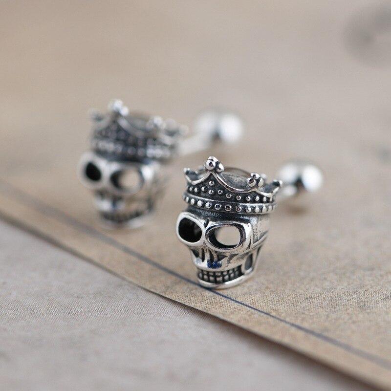 S925 Silver Retro Men's and Women's Crown Skull Creative Design Earrings