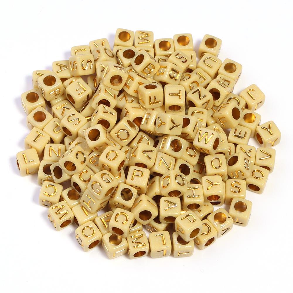 100pcs/lot 6mm Electroplated Acrylic Alphabet Beads Square Big Hole Loose Letter Beads For DIY Fashion Bracelet Necklace Jewelry