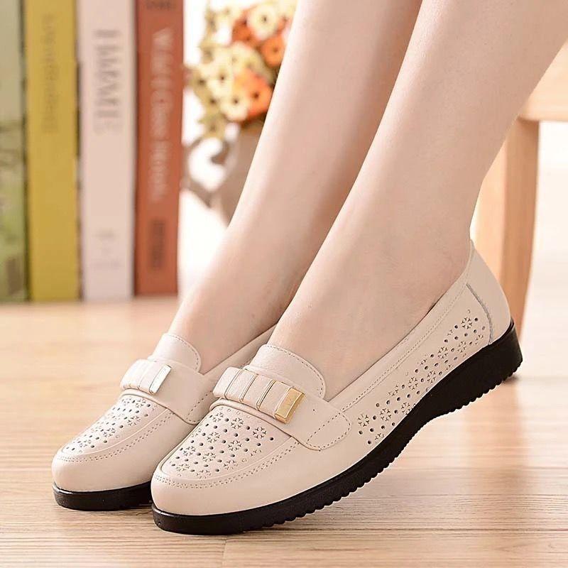 

Сандалии Летняя Женская Кожаная Обувь Удобная и Дышащая Одинарная Обувь, Обувь с Закрытым Носком 40