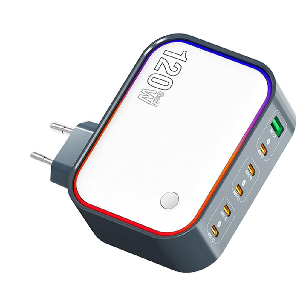 120W Ga N Charger 6 Ports Multi functional Charging Station Hub Portable for Business Travel EU Plug