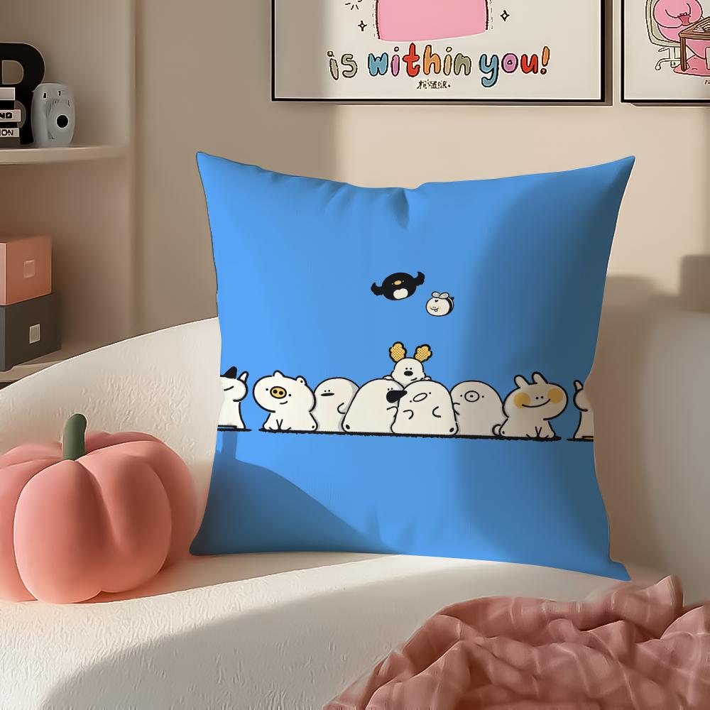 Cute IP Kawaii Versatile Art Portrait Cushion Cover Pillowcase Short Plush Invisible zipper Room Sofa Cushion Cover