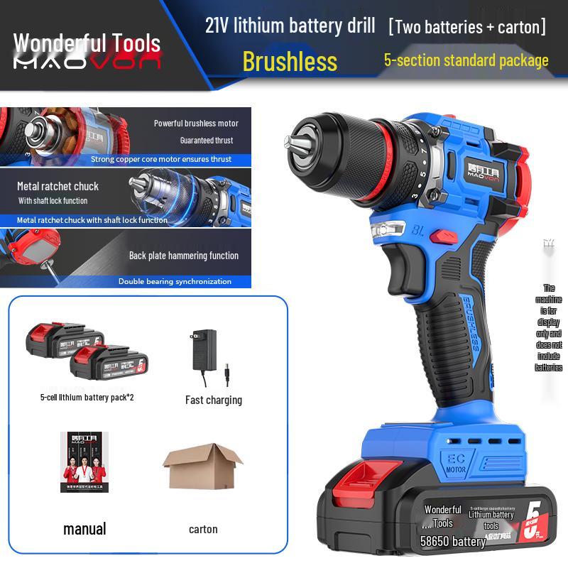 Compact Rechargeable Brushless Motor Drill: Multi-Function Impact Tool for Home Use