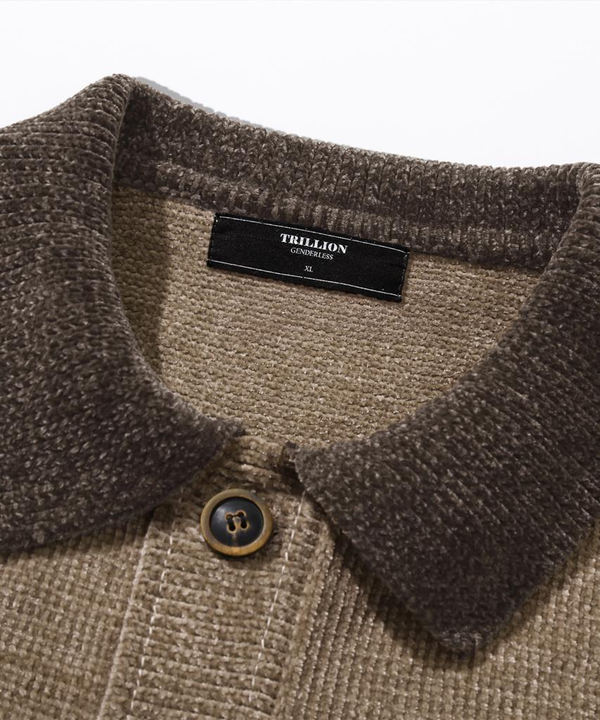 TRILLION Leather Patchwork Velvet Cardigan Knit_Beige