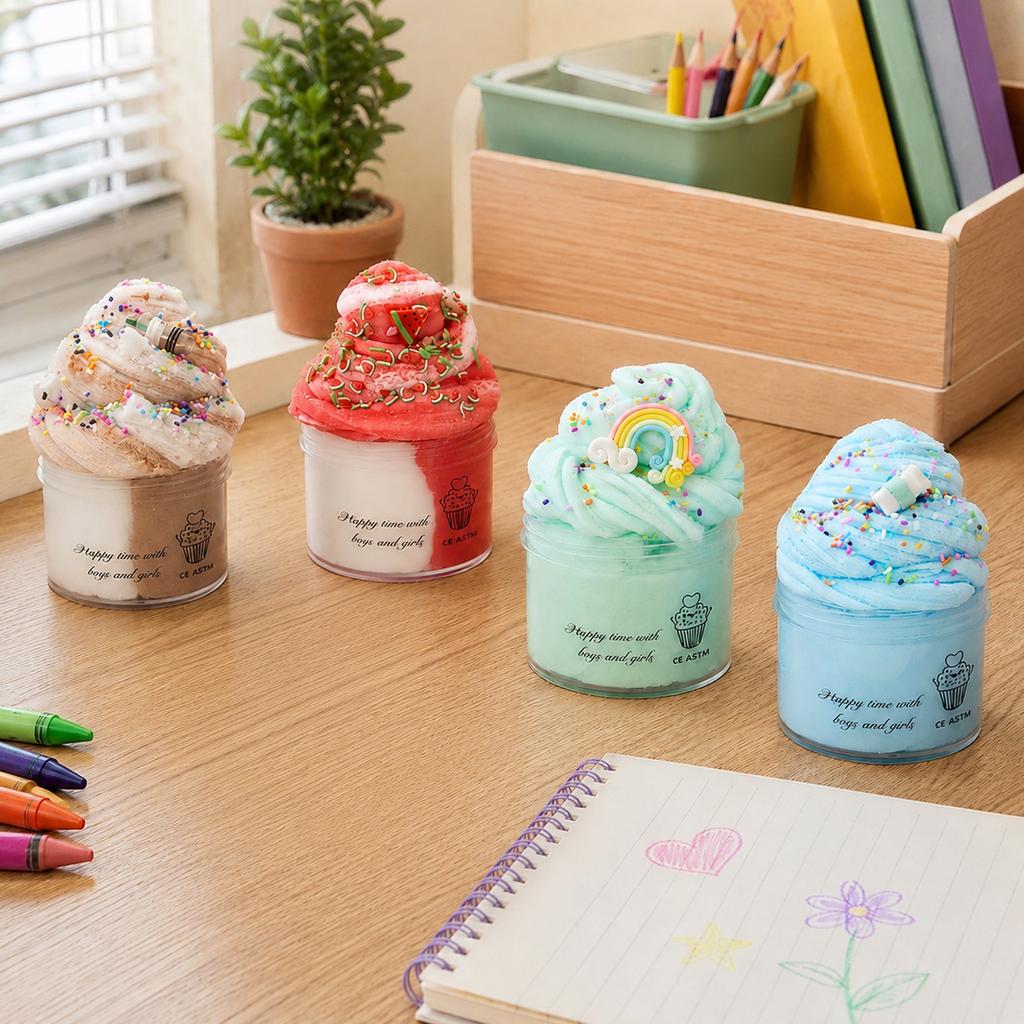 DIY Slime Wolkenknete Eiscreme Seidenknete Stressabbau Kinderspielknete Weich Formbar Ungiftig Sensorisches Spielzeug für Kreativen Spaß und Entspannung