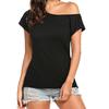 Milk Silk Brushed Niche Design Summer New Arrival off-Shoulder Tops off-Shoulder Slimming Boat-Neck Short Sleeve T-shirt for Women