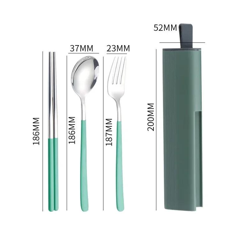 304 Stainless Steel Spoons Forks Chopsticks Cutlery Set with Pull-out Box for Students Workers Portable Lunch Dinnerware As Gift