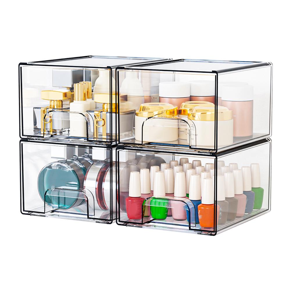4pcs Stackable Storage Drawers Clear Home Storage Box Stackable Storage Drawers-Organize Makeup, Medicine Storage Accessories China Mainland