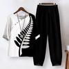 1 Set Bluse Hosen Knöpfe Halbe Ärmel Lässig Locker Rundhalsausschnitt Tägliches Kleidungsstück Blumenmuster Bluse Hosen Frühling Kleidung