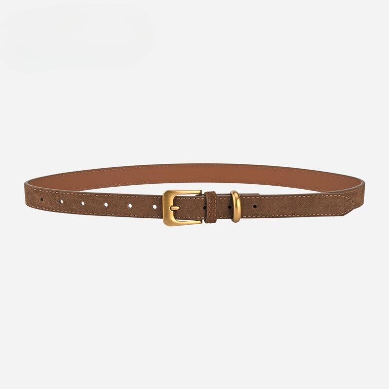 Retro Versatile Women's Genuine Leather Belt Matte Pin Buckle Simple Fashion Decorative Pants High-end Leather Belt Women