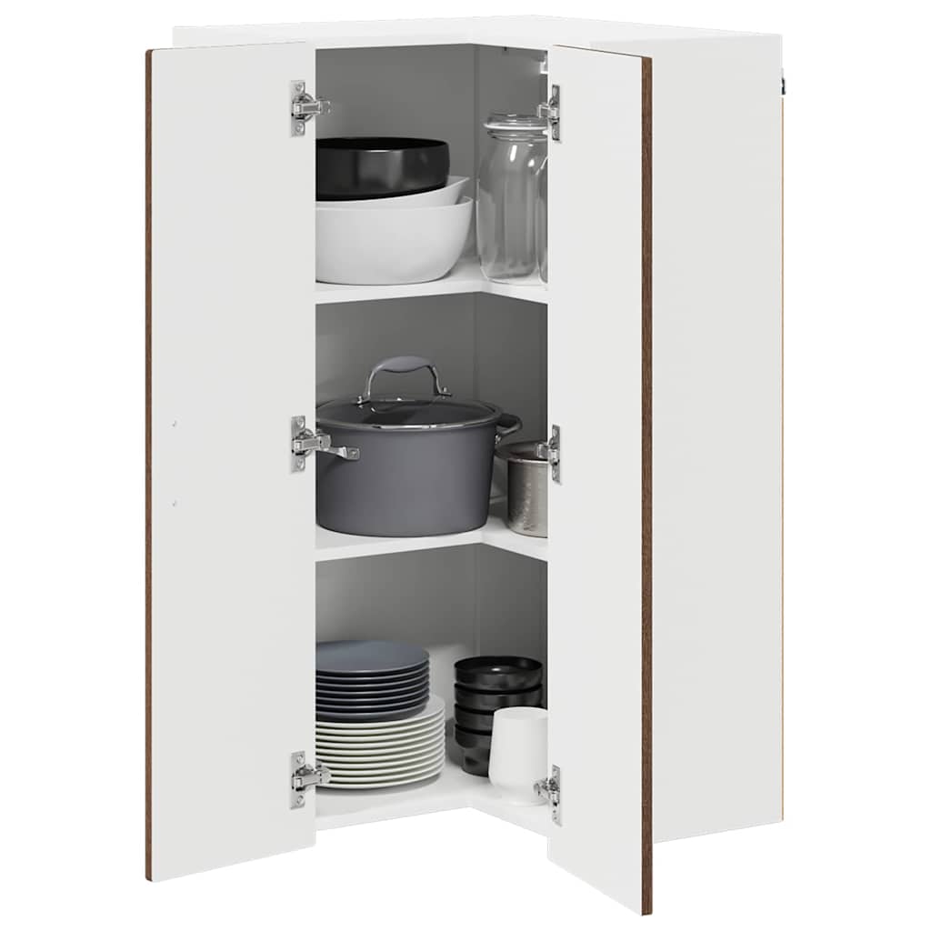 Wall Mounted Corner Cabinet PORTO Brown Oak Effect 57 x 57 x 100 cm