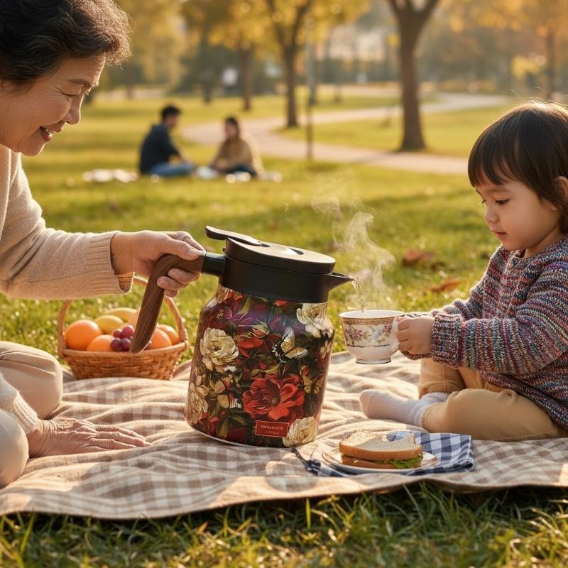 Premium Thermal Florals Teapot 1000ml Removable Infuser Stainless Steels Body And Ergonomic Wooden Handle Teas Kettle