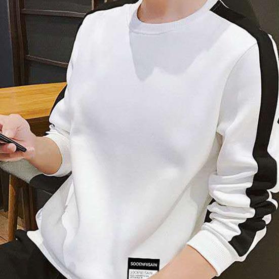 Men Shirt Contrast Colors O Neck Pullover All Match Spring T-shirt for Daily Wear