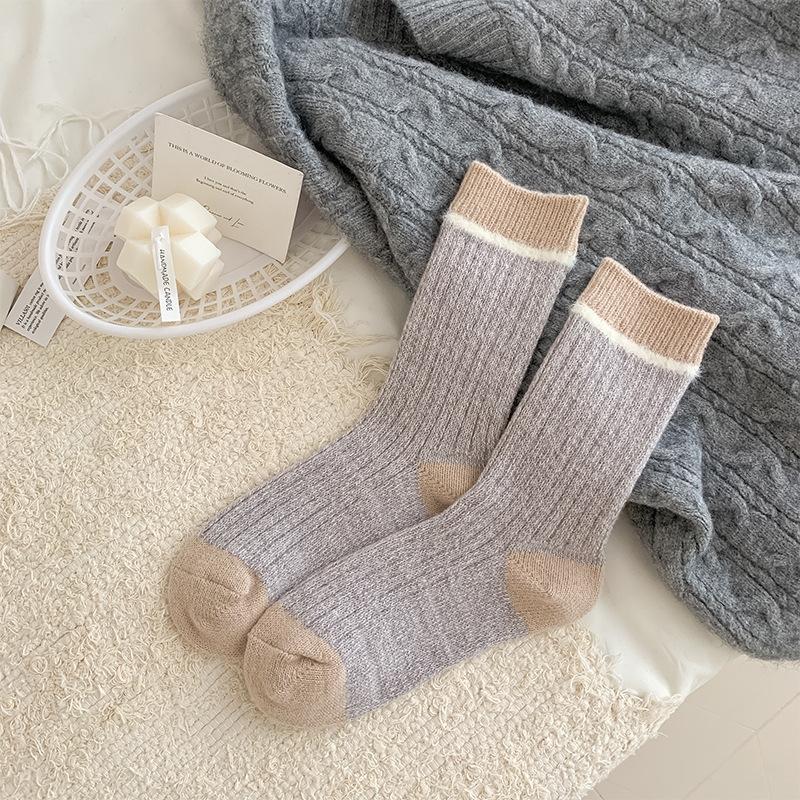Autumn New Products Xiaohe Si Trendy Socks Thick Needles And Threads And Hairy Contrasting Colors In The Middle Tube Pile Of Socks Girls