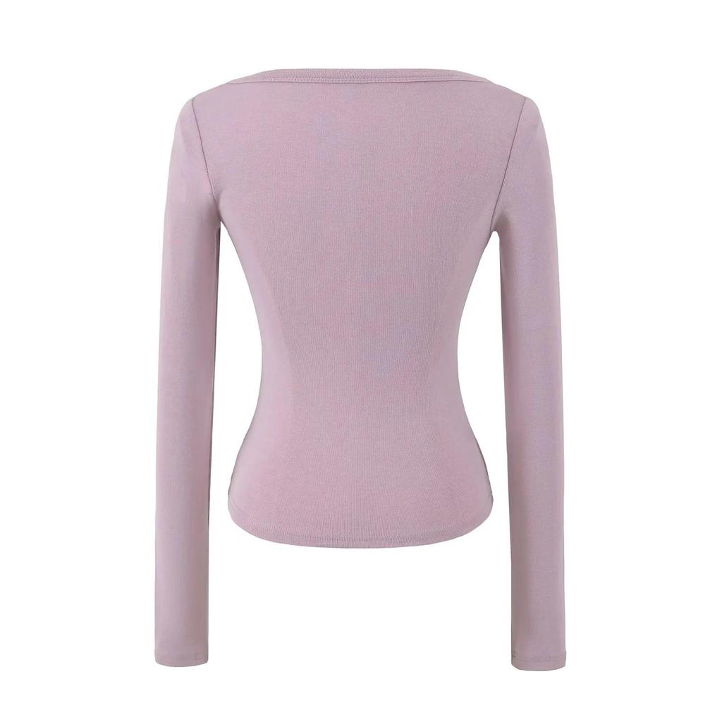 Women's Autumn Spicy Girl Square Neck Faux Cashmere Long Sleeve Top