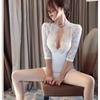 New Sexy Secretary Teacher Uniform Allure Cosplay See-through Lace Package Hip Skirt  Deep V Neck Erotic OL Lingerie Set