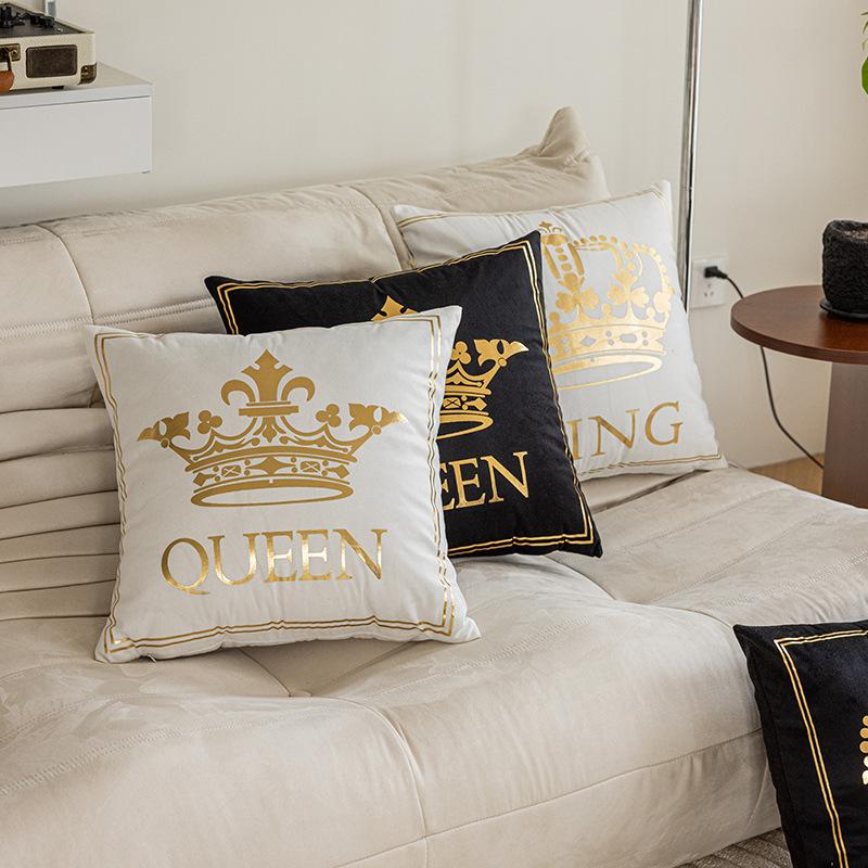 Black and White Two-color Crown Hot Stamping Pillowcase Letter Print Home Sofa Bedside Cushion Bay Window Pillow
