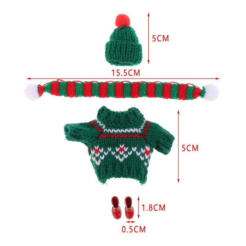 1Set Dollhouse Mini Knitted Sweater Hat Scarf Shoes Christmas 5Cm Doll Clothes Dolls Accessories