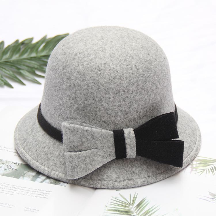 Autumn and Winter Women's Wool Hat Two-color Big Bow Basin Hat Elegant Temperament Felt Hat Top Hat