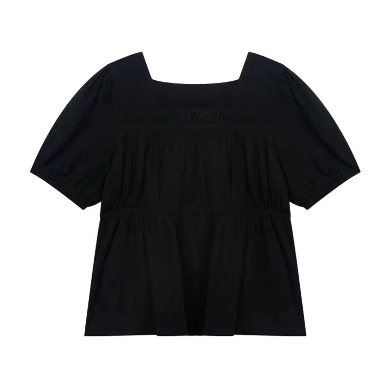 La Chapelle Women s Pleated Square Neck Short-Sleeve Top L