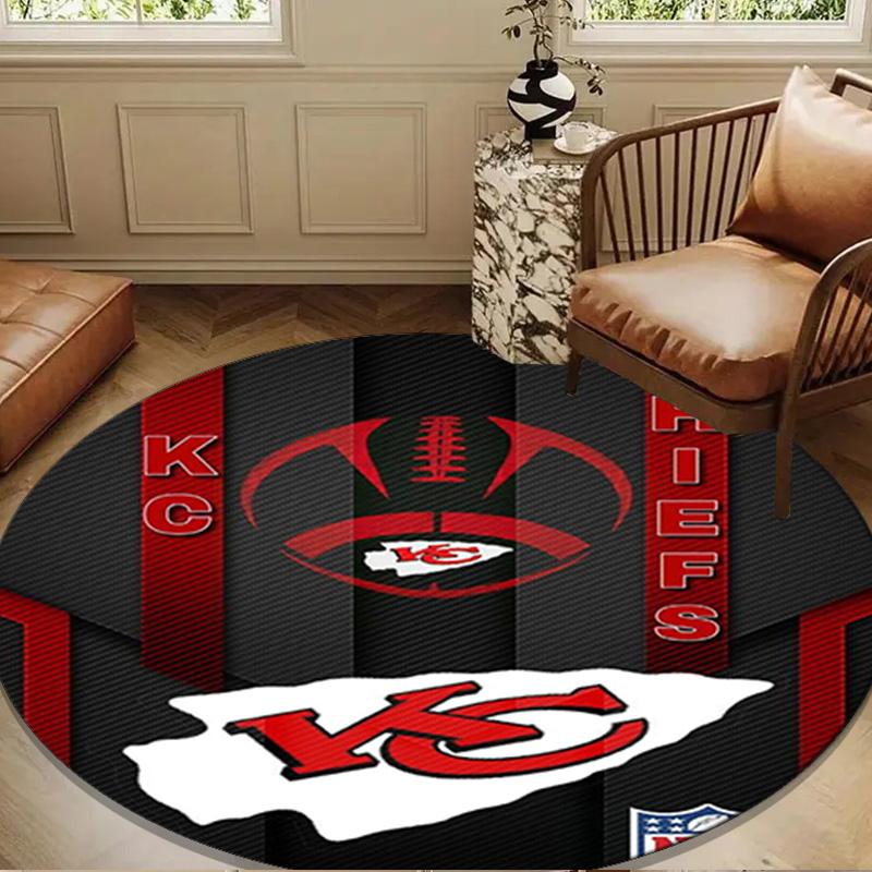 Kansas City Chiefs Football Runde Matte, Rutschfester Kreis Teppich Stuhlmatte Für Wohnzimmer, Schlafzimmer, Fußmatte Heimdekoration Geschenk Weihnachtsgeschenke
