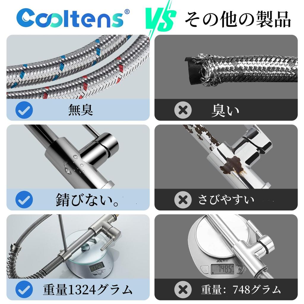Cooltens Kitchen Single Lever Mixer Tap with Hand Faucet, Shower, Water-Saving Shower, Brass, Spring-Loaded
