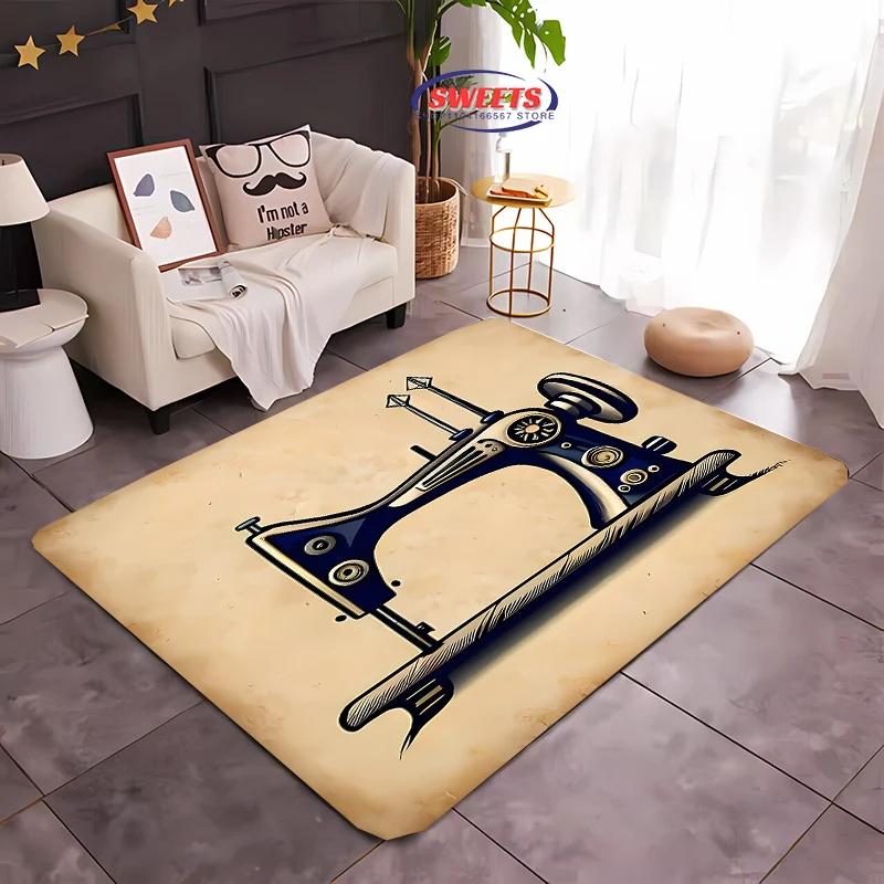 Vintage Sewing Machine Print Themed Carpet Multi-Size Optional Home Bedroom Sofa Clothing Store Four Seasons Mat Shipped Quickly