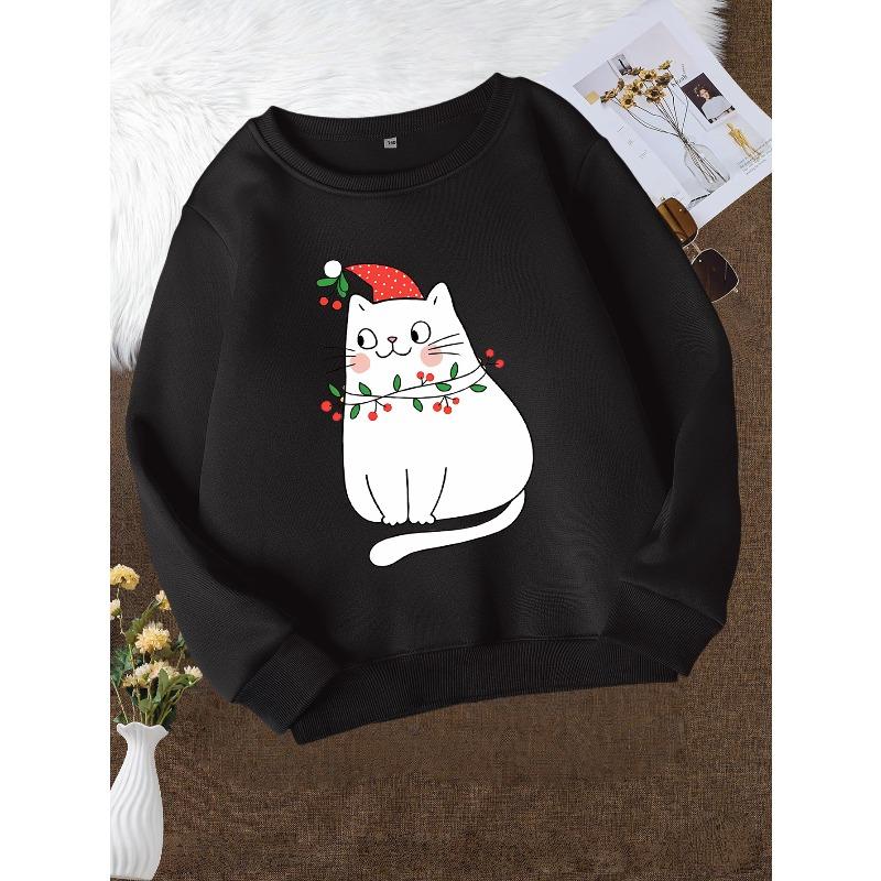 Christmas Girls' Fashion Crew Neck Sweatshirt, Casual Printed Top
