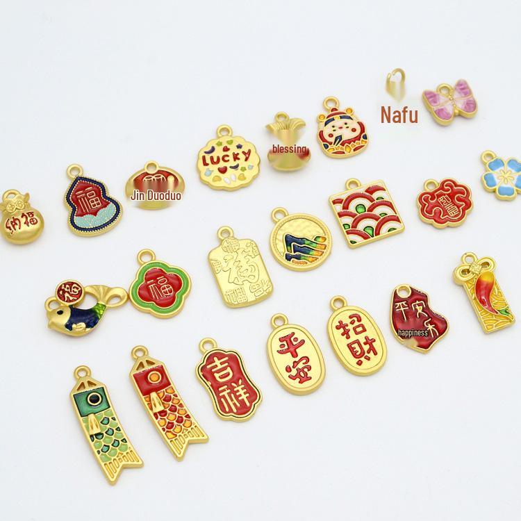 Ancient Gold Cloisonné Enamel Pendant for DIY Bracelet & Necklace Crafting