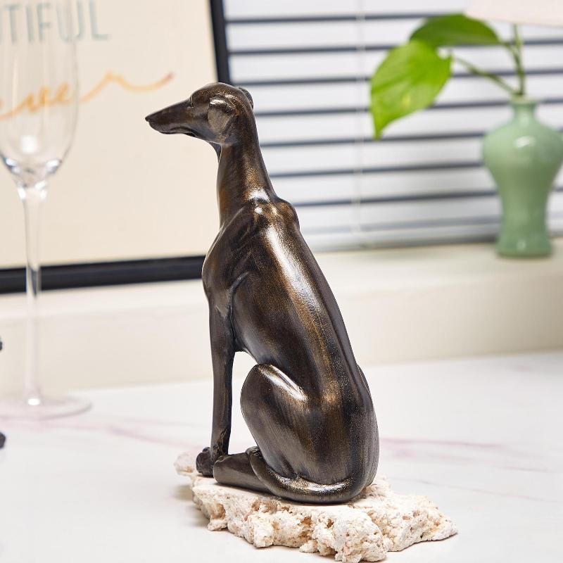 Antique Bronze Vintage Greyhound Dog Statue Resin Animal Figurine for Anniversary Gift Living Room Home Decor Accent