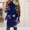 Women Plus Size Lapel Long Sleeve Button Shirt Dress Red Blue Swirl Star Print Irregular Back Hem Tunic Dress