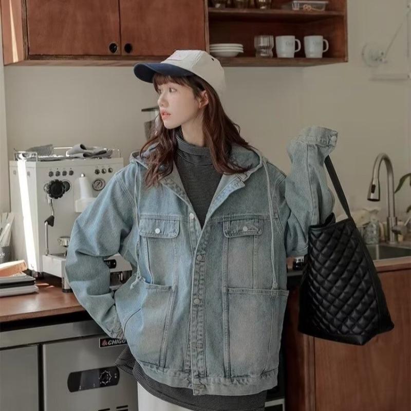 New Style Hong Kong Fashion Denim Jacket Loose Fit Casual Trendy Top Korean Version Couple Versatile Hooded Jacket For Women 2025 Spring Autumn