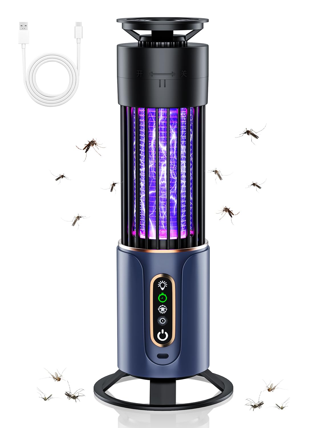 

Перезаряжаемый электрический уничтожитель насекомых для борьбы с комарами с функцией таймера, лампа-уничтожитель, светодиодная лампа, 2000 мАч, большая электрическая УФ-лампа для уничтожения комаров и насекомых синий