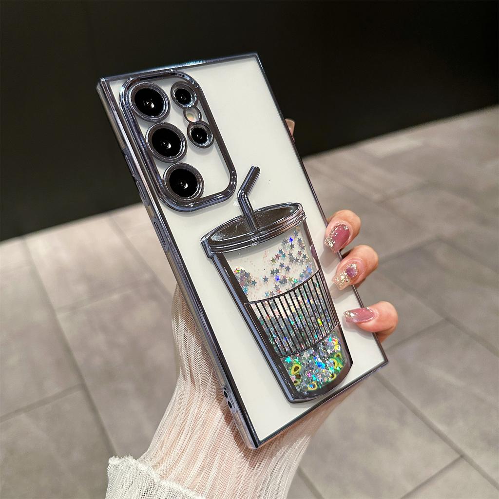 Creative Quicksand Cup Suitable for Samsung S24ULTRA Mobile Phone Case S23 Transparent Gradient Glitter S22 with Lens Film