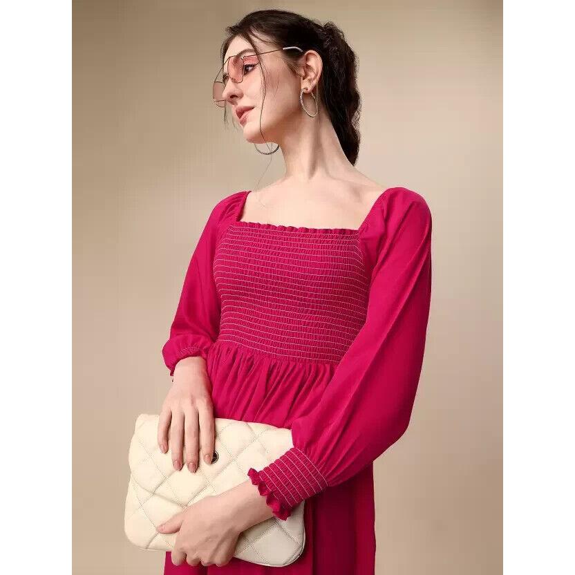 Women Casual Square Neck Crepe Solid Fit & Flare Full Length Dress Western Kurti VF-1810