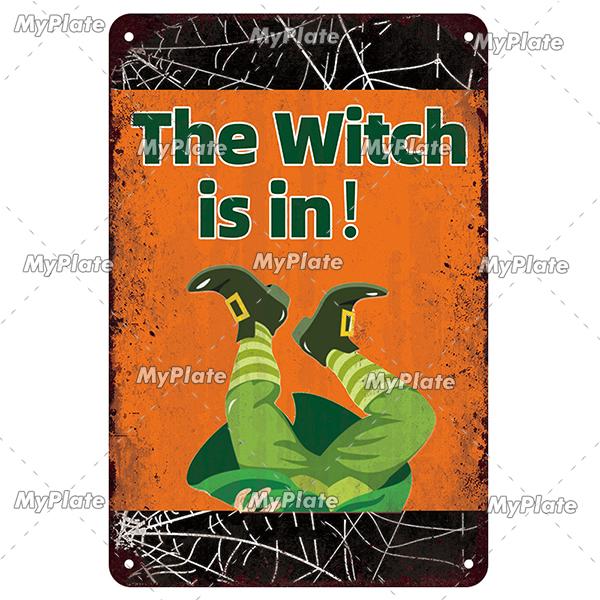 [MyPlate] Halloween Metal Sign Vintage Tin Sign Cafe Bar Decorative Plaque Home Decor Party Wall Sticker Witch Poster Gift