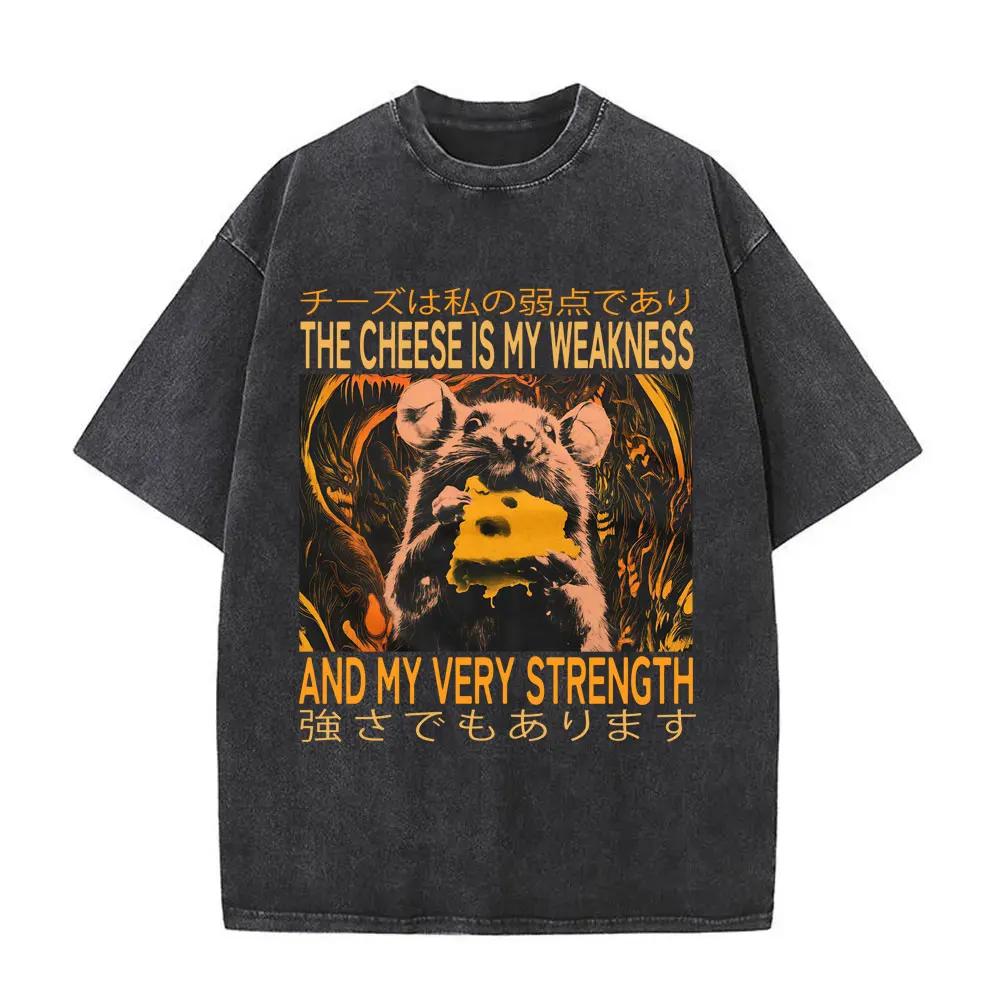 Talloze Gruwelen Wachten Maar Ik Blijf Trouw Aan De Kaas T-shirt Grappig Japanse Stijl Muis Rat Retro Gewassen T-shirt Unisex