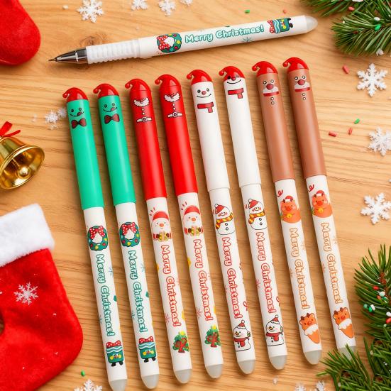 4Pcs Christmas Erasable Pens Santa Snowman Reindeer Patterns Gel Pens 0.5mm Refillable Writing Pens