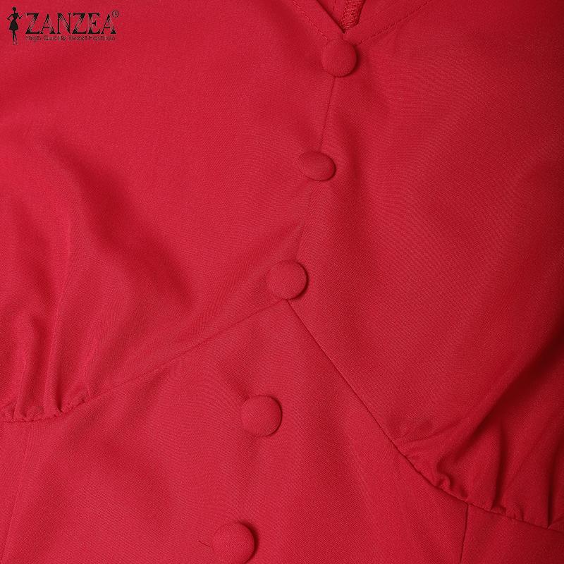 ZANZEA Women Casual V-Neck Short Sleeve Summer Dress