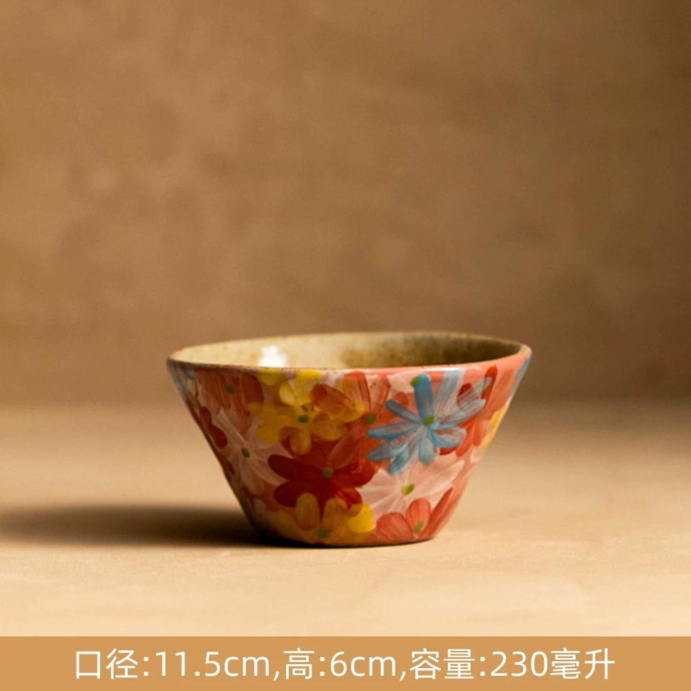 Creative Retro Pastoral Style Ceramic Bowl Hand-painted Flower Household Breakfast Bowl Soup Bowl Underglaze Color Chinese Tableware Jingdezhen