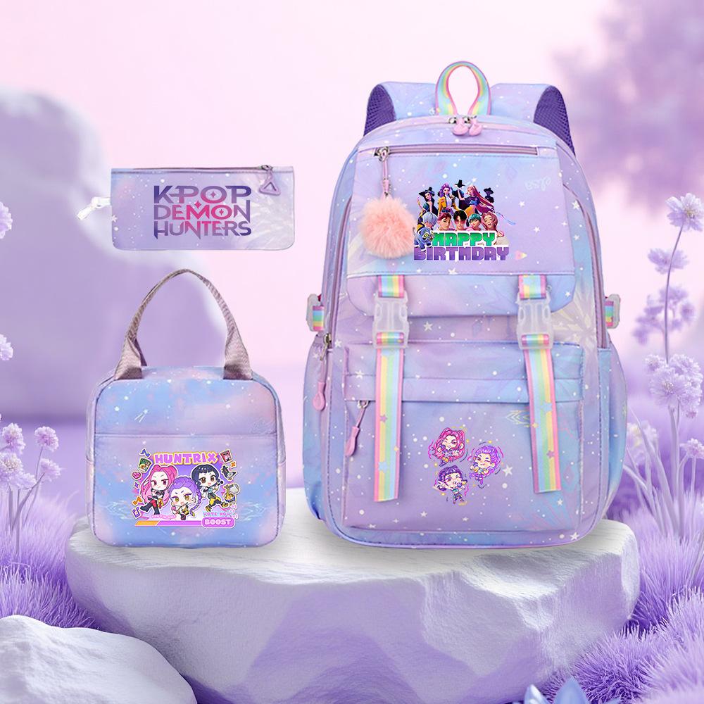K-Pop Witch Hunters Cartoon Printed Student Pencil Bag Lunch Bag Three-Piece Backpack