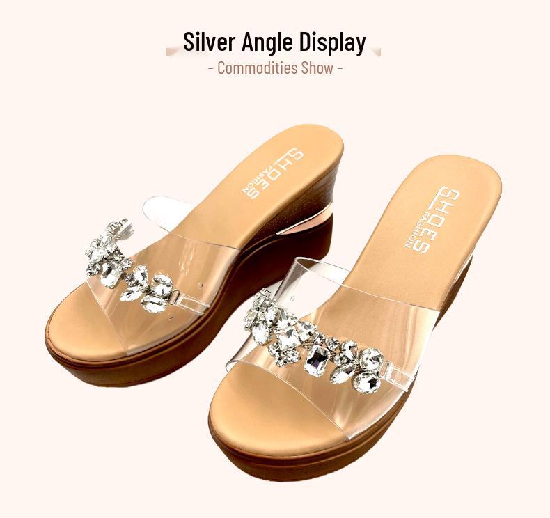 2025 Women's Chain Platform Wedge Sandals: Summer Holiday Style with 9.0cm Thick Sole & Rhinestone Details