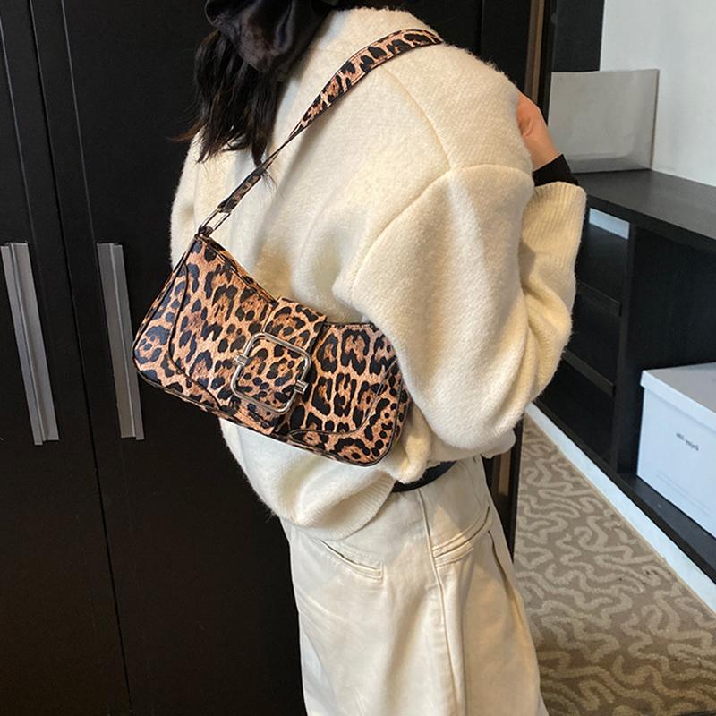 PU Women Crossbody Bag Leopard Print Bag Fashion One-shoulder Underarm Bag Niche Design Messenger Bag