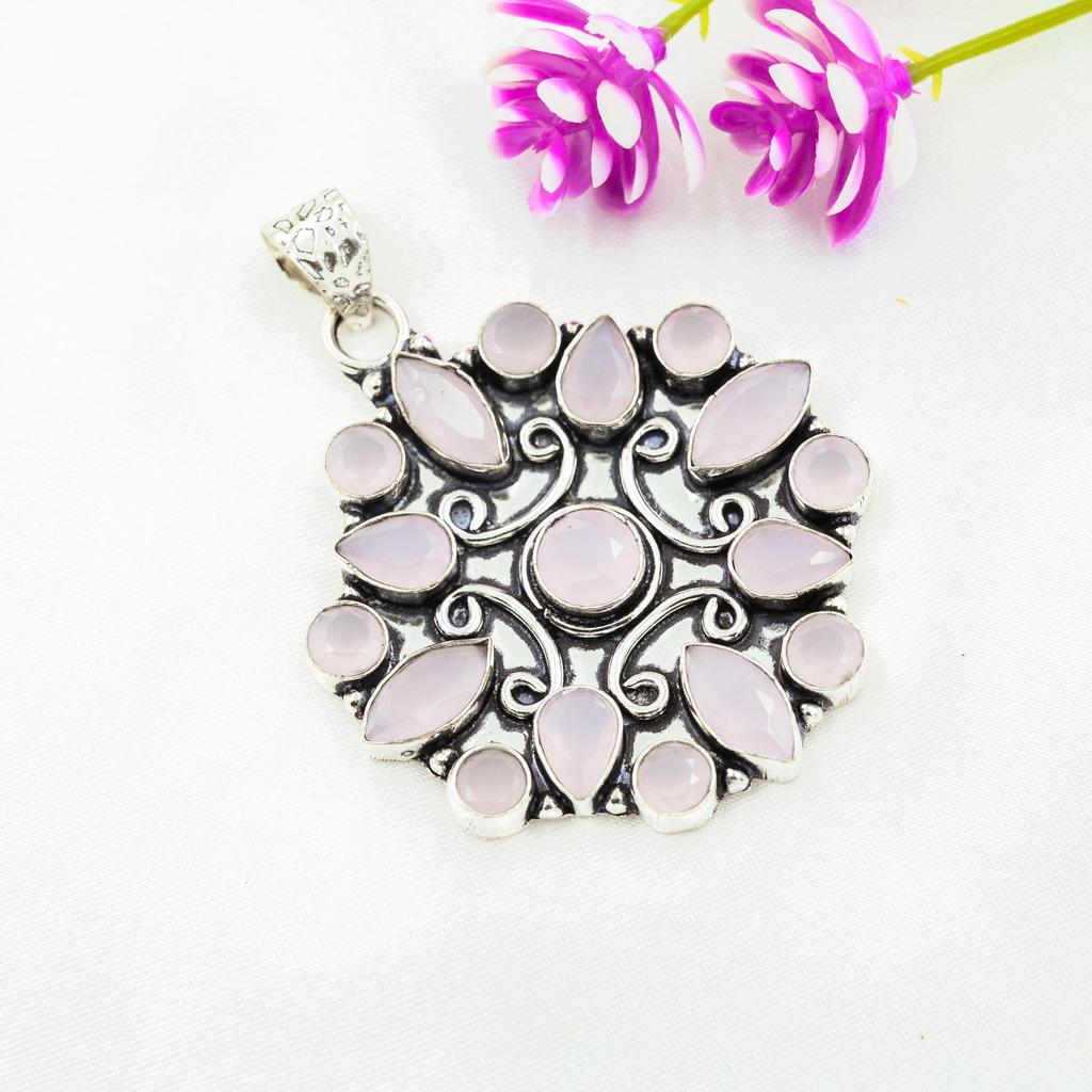 Pink Chalcedony Pendant, 925 Solid Sterling Silver Pendant Handmade Gemstone Jewelry, Gifts For Wife Brand New Pendant