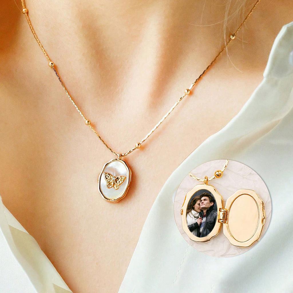 Custom Photo Gold Locket Necklace For Women,  Personalized Memorial Gifts For Women Teen Girls Valentine's Day Birthday Anniversary