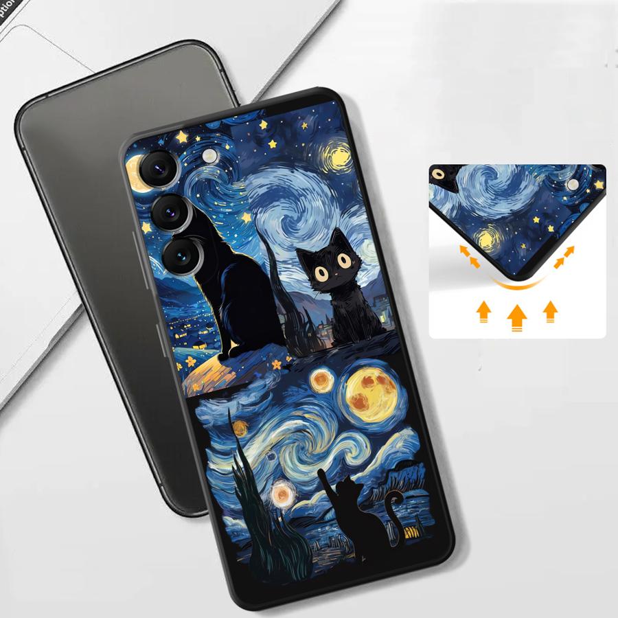 Van Gogh Starry Night Cat Case for Xiaomi Redmi Note 12 Pro 7 8 11s 12s 13 Pro Plus 10S 9S 11 14 10 9 Funda Phone Cover