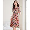 Women's Mulberry Silk Printed Drawstring Midi Dress
