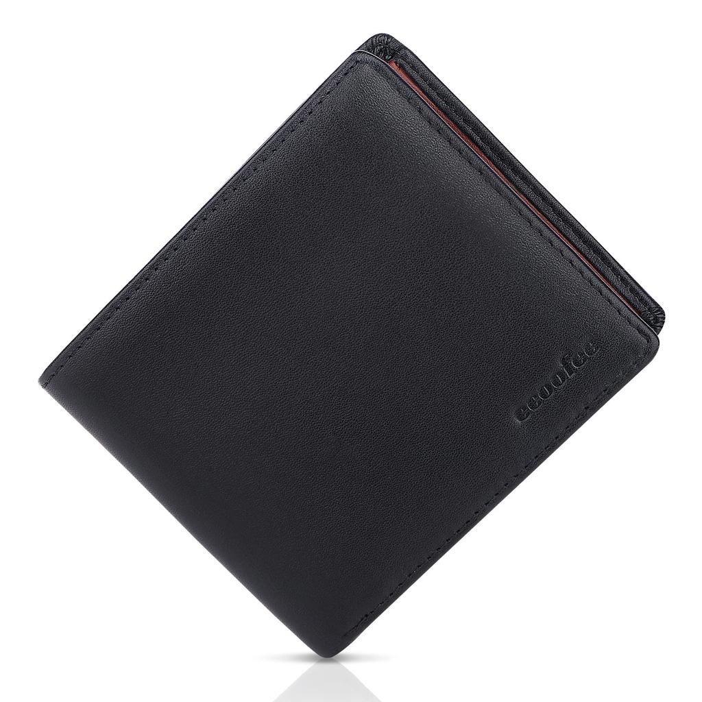 ecoofee Bifold Genuine Thin Coin Premium Crafted by Compact Bifold Wallet Men's Wallet, Leather, Box-Shaped Purse, Quality, Artisans, (Black)